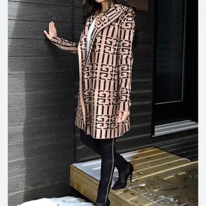 Frank Lyman Brown Black Geometric Coat Cardigan with Hood